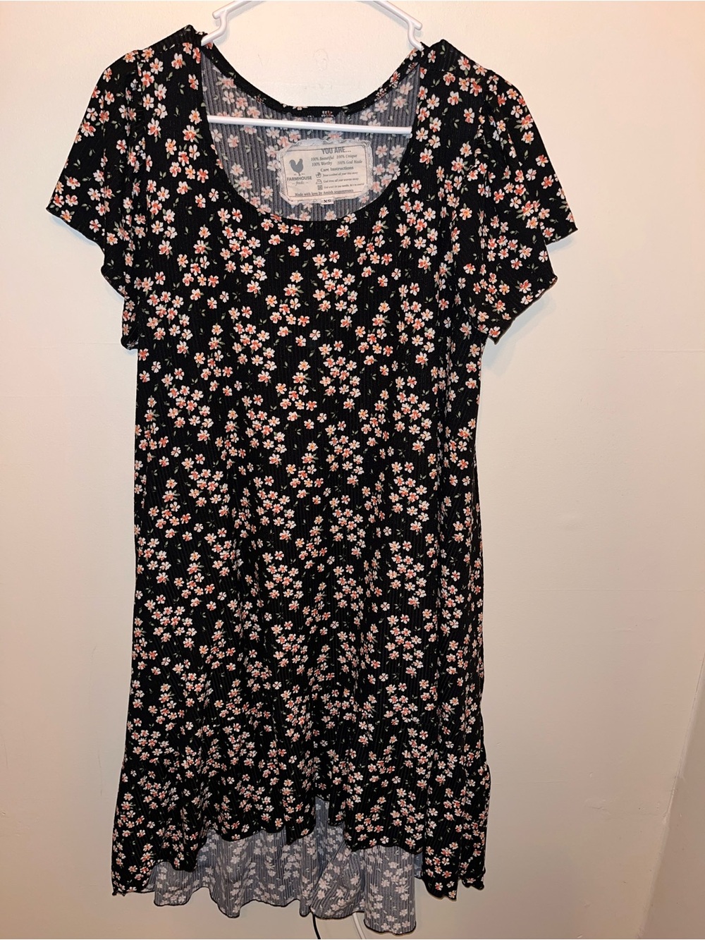 Farmhouse Frocks Women’s Black Pink Floral Swing Dress Size XS EUC Prairie Boho